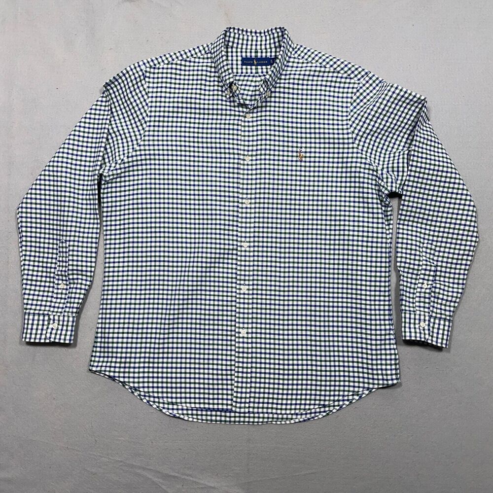 Ralph Lauren Shirt Mens XL Long Sleeve Green Blue Checkered Button Down